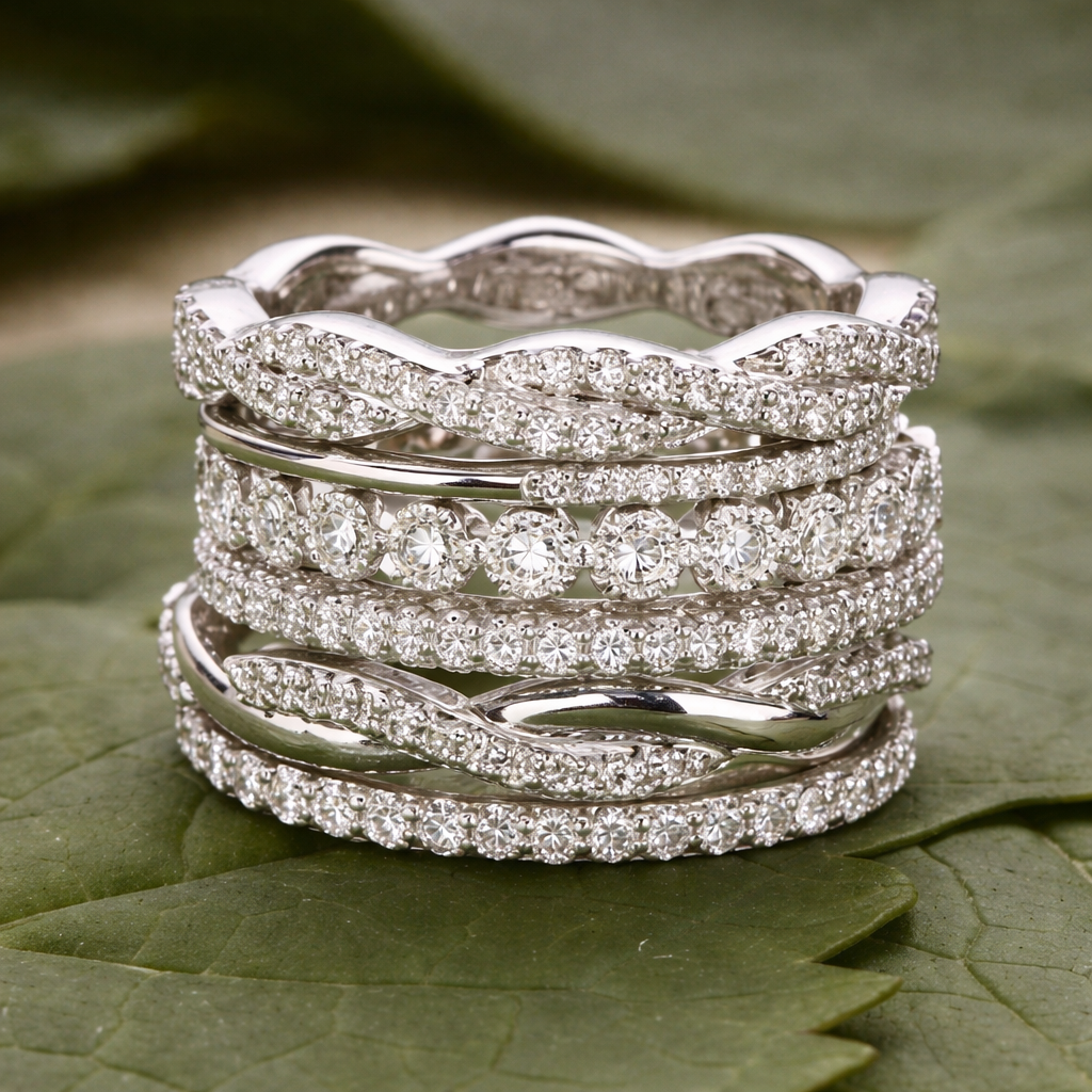 Anillo retro de varias bandas con brillos · Plateado