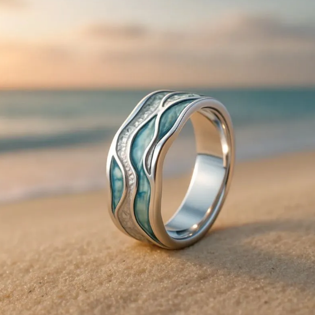 Anillo Aura olas del océano · Plateado