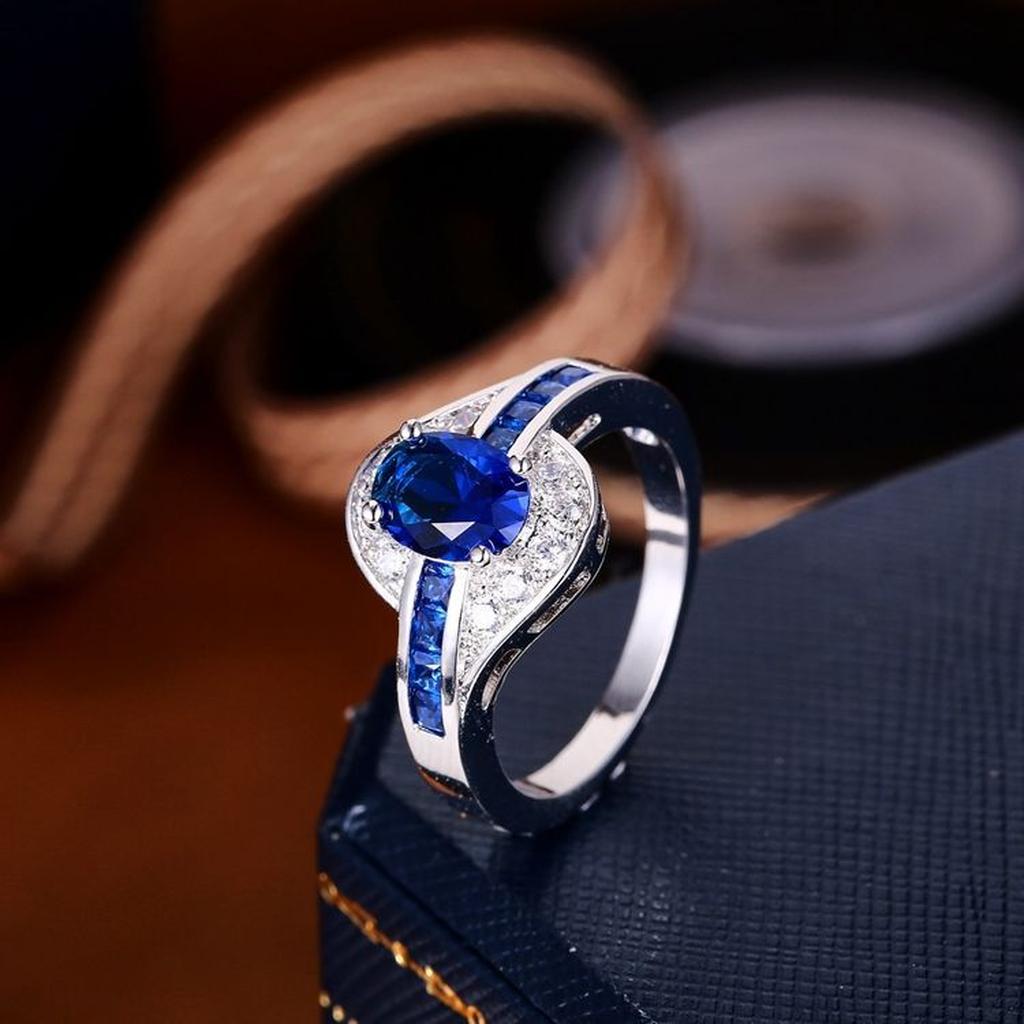 Anillo Río azul zafiro · Plateado