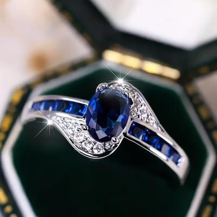 Anillo Río azul zafiro · Plateado