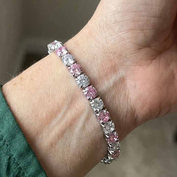 Pulsera tenis Dúo rosa · Plateado