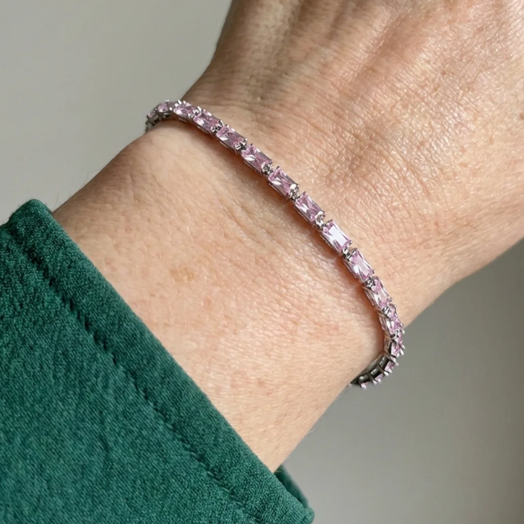 Pulsera tenis Prisma rosa · Plateado