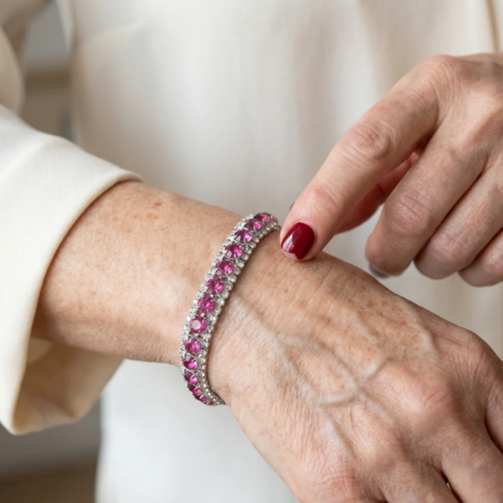 Pulsera tenis Brillo de rosa · Plateado