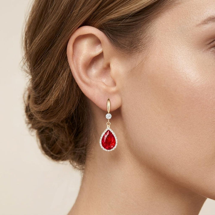 Pendientes de gota rojo rubí