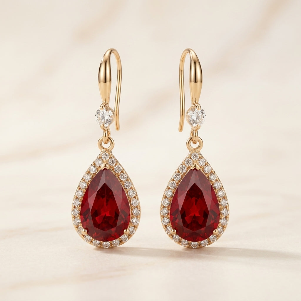 Pendientes de gota rojo rubí