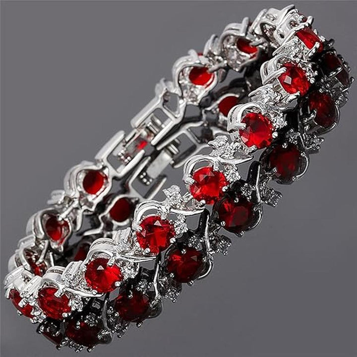 Pulsera tenis Enredadera rojo rubí · Plateado