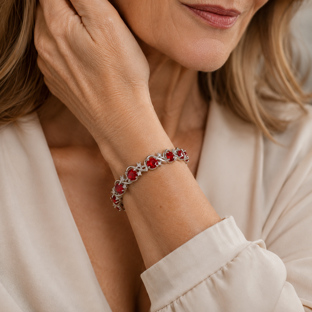 Pulsera tenis Enredadera rojo rubí · Plateado