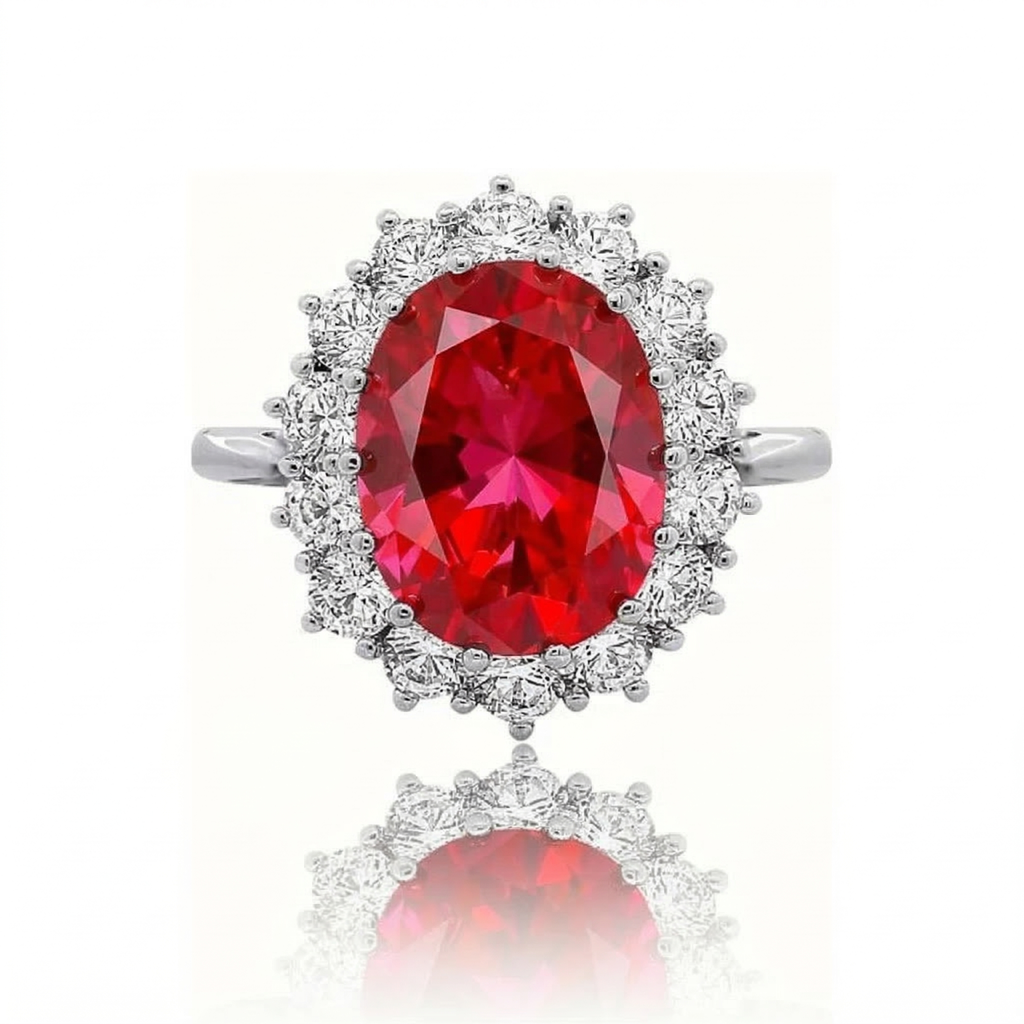 Anillo corona Escarlata rojo rubí · Plateado