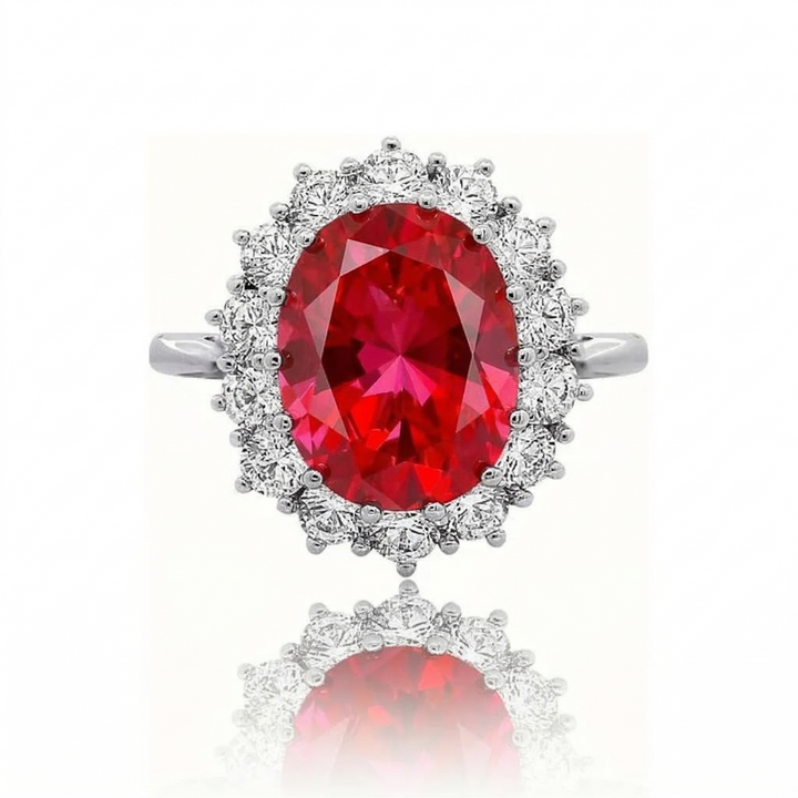 Anillo corona Escarlata rojo rubí · Plateado