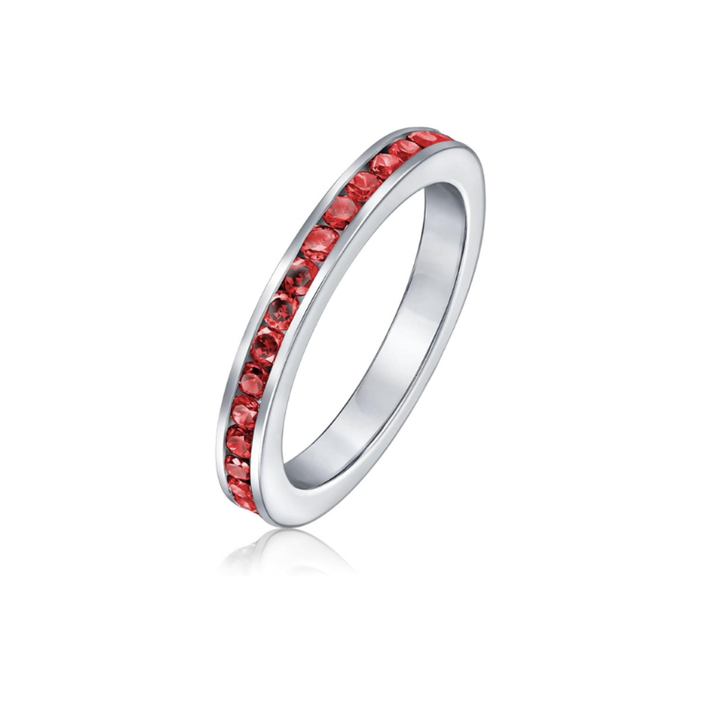 Anillo eternidad rojo rubí · Plateado