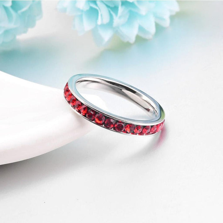 Anillo eternidad rojo rubí · Plateado
