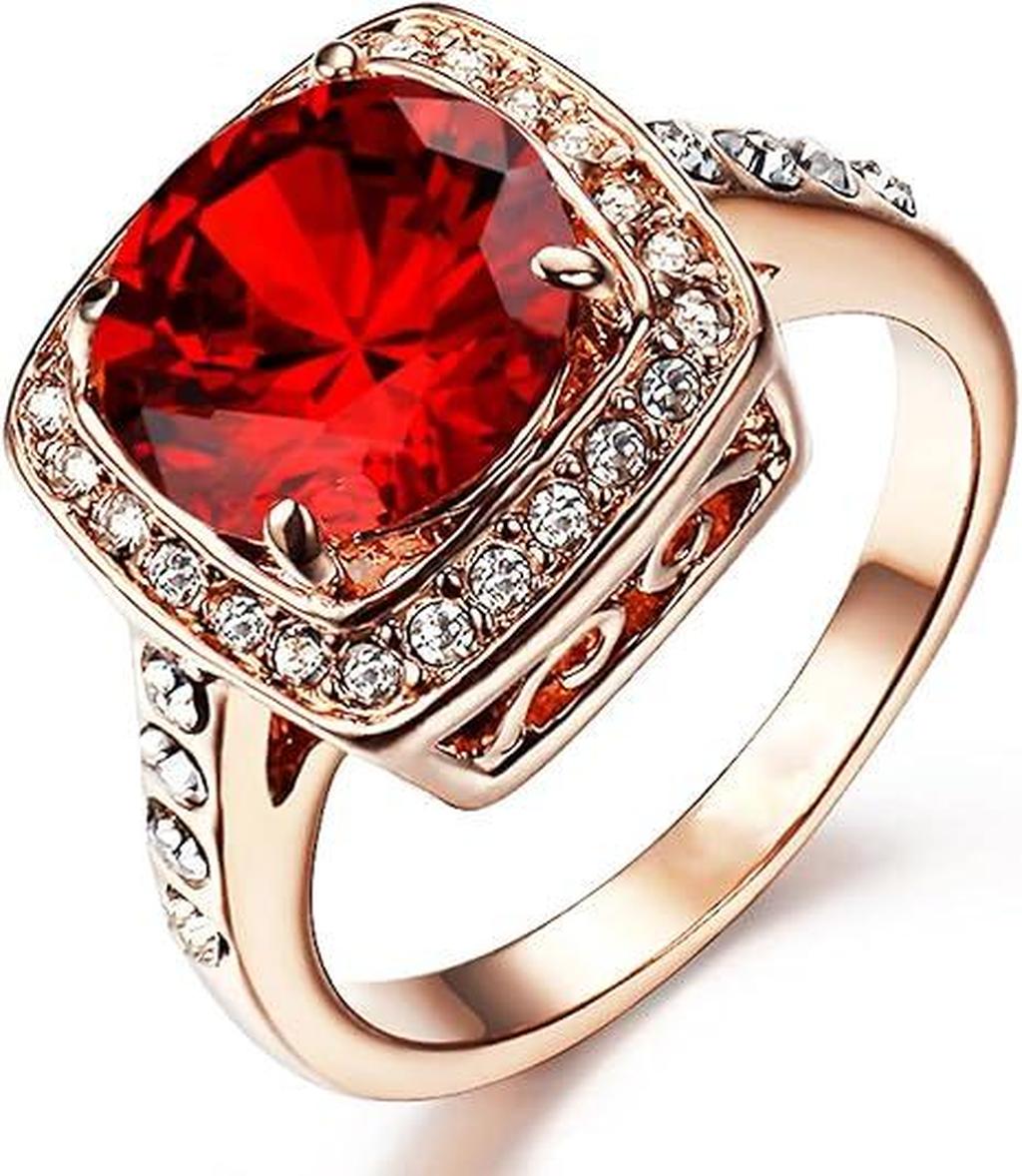 Anillo rojo rubí con corona · Rosado
