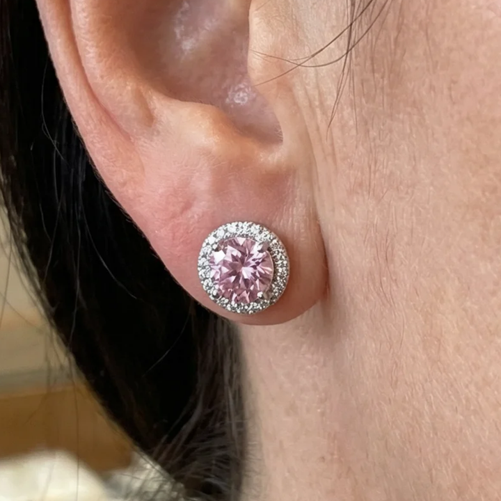 Pendientes de botón redondos pavé rosa · Plateado