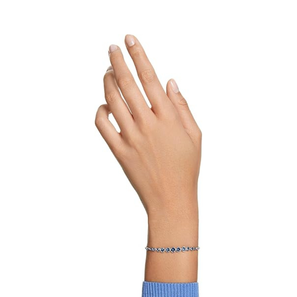 Pulsera tenis de piedras redondas azul zafiro · Plateado