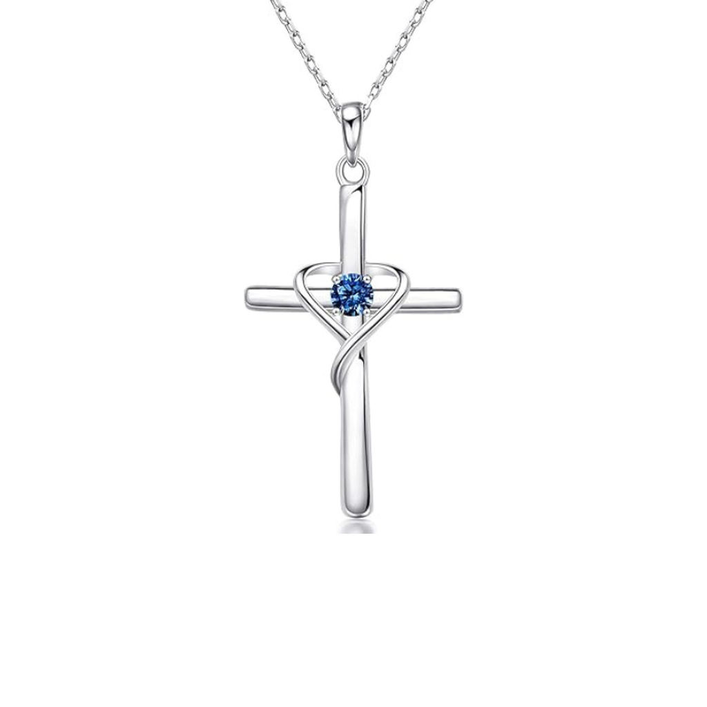 Collar con cruz azul zafiro · Plateado