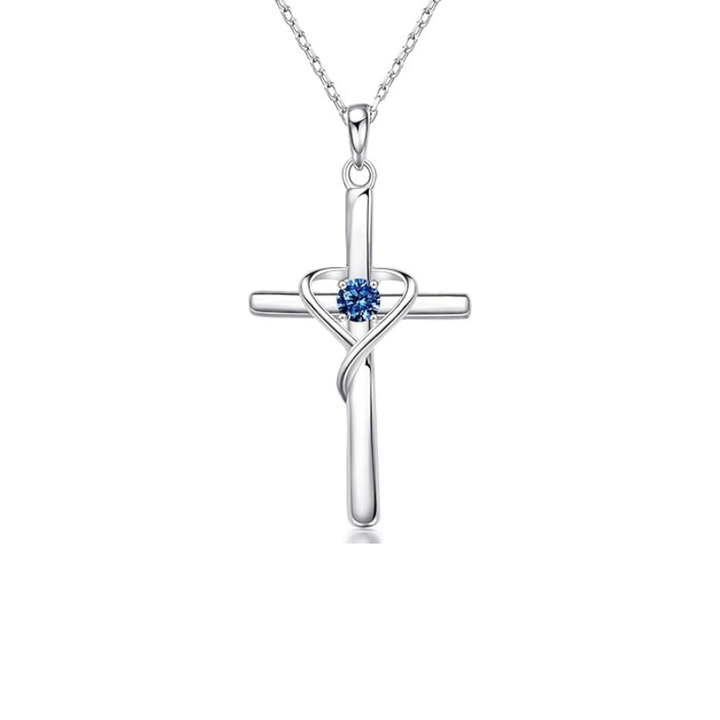 Collar con cruz azul zafiro · Plateado