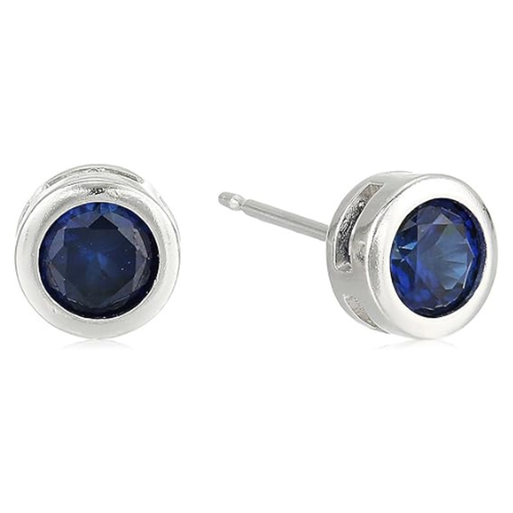 Pendientes de botón con detalle azul zafiro · Plateado
