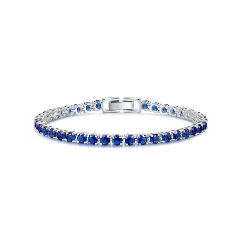 Pulsera tenis azul zafiro · Plateado