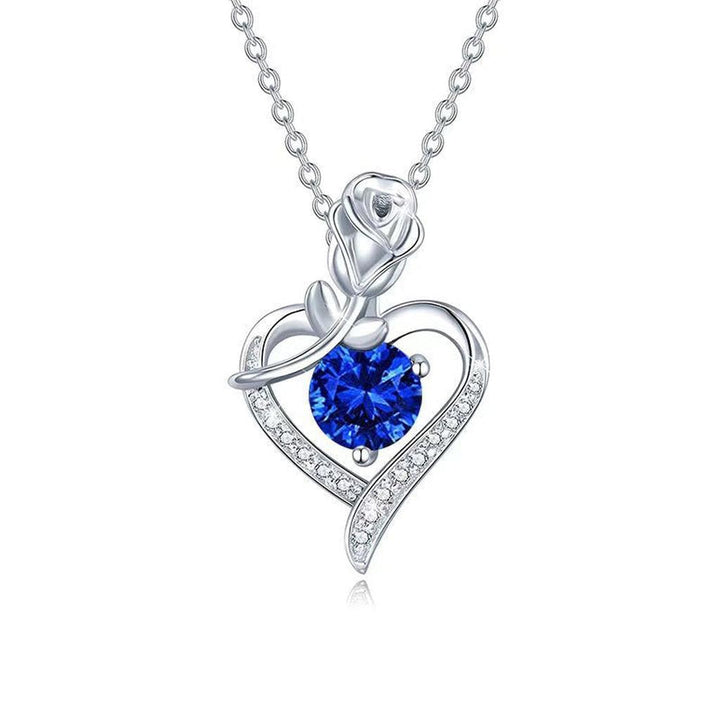 Collar con colgante de corazón azul zafiro · Plateado