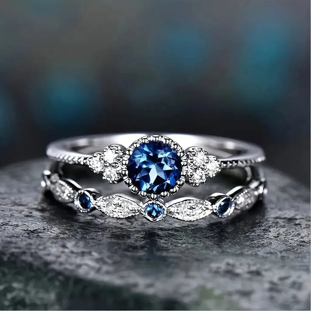 Set de anillos corona Sapphriel · Plateado