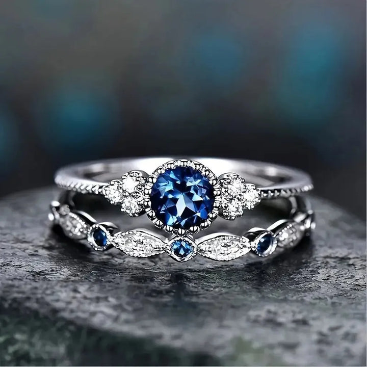 Set de anillos corona Sapphriel · Plateado