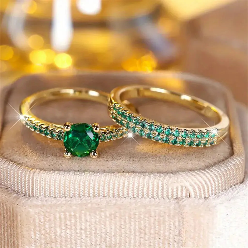 Set de dos anillos Serena verde esmeralda