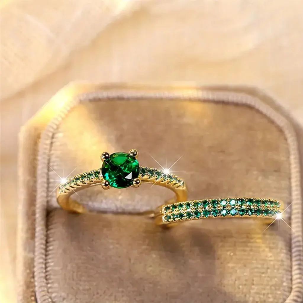 Set de dos anillos Serena verde esmeralda
