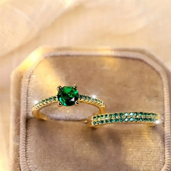 Set de dos anillos Serena verde esmeralda
