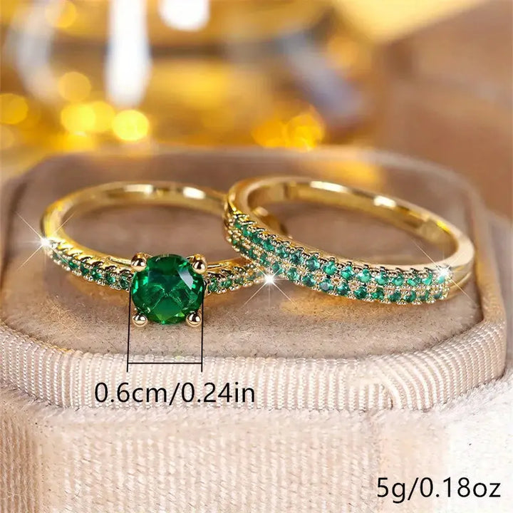 Set de dos anillos Serena verde esmeralda