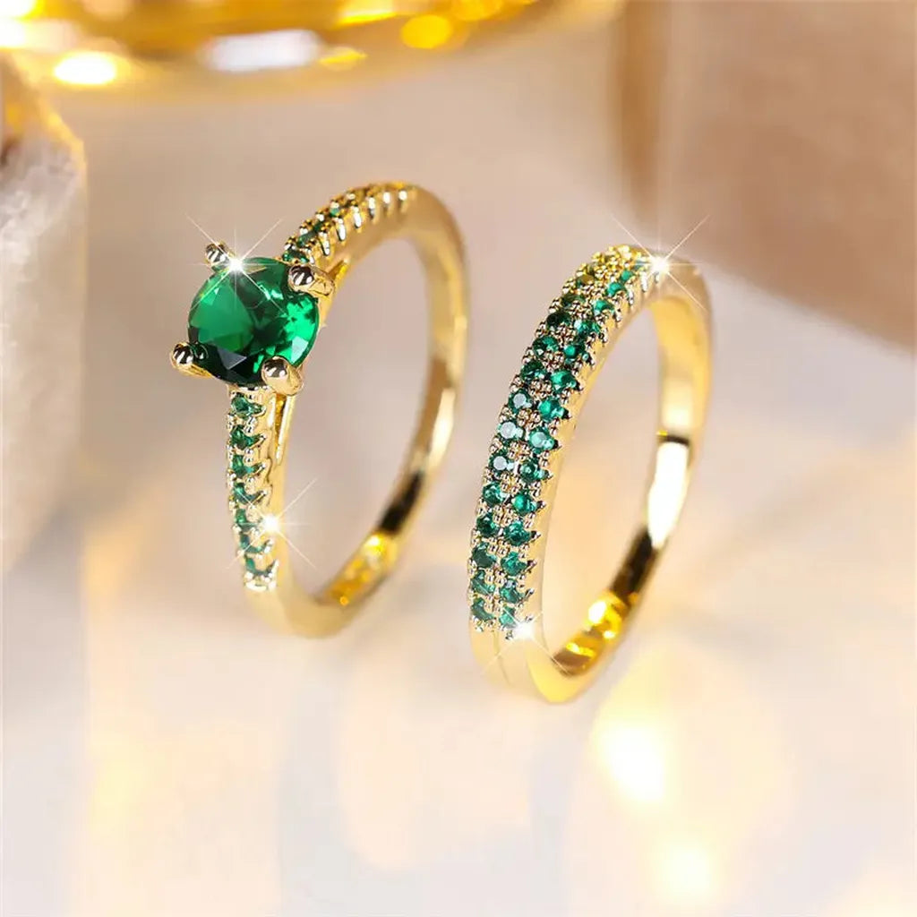 Set de dos anillos Serena verde esmeralda