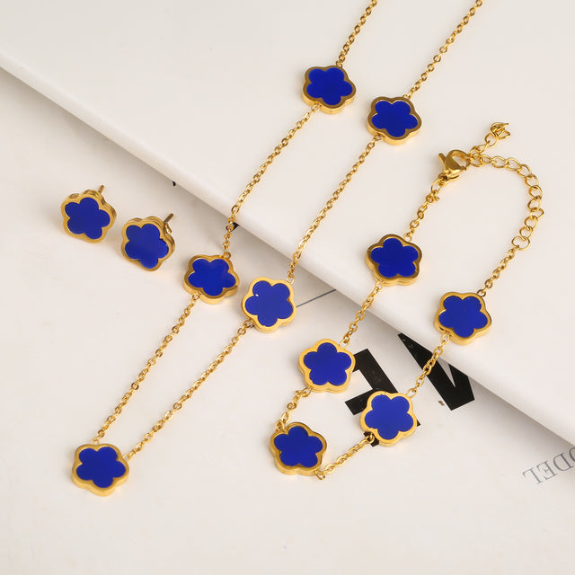 Set de pulsera, collar y pendientes de trébol · Dorado