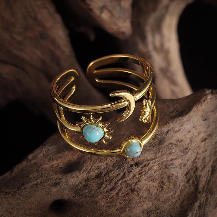 Anillo Soluna Órbita turquesa · Dorado