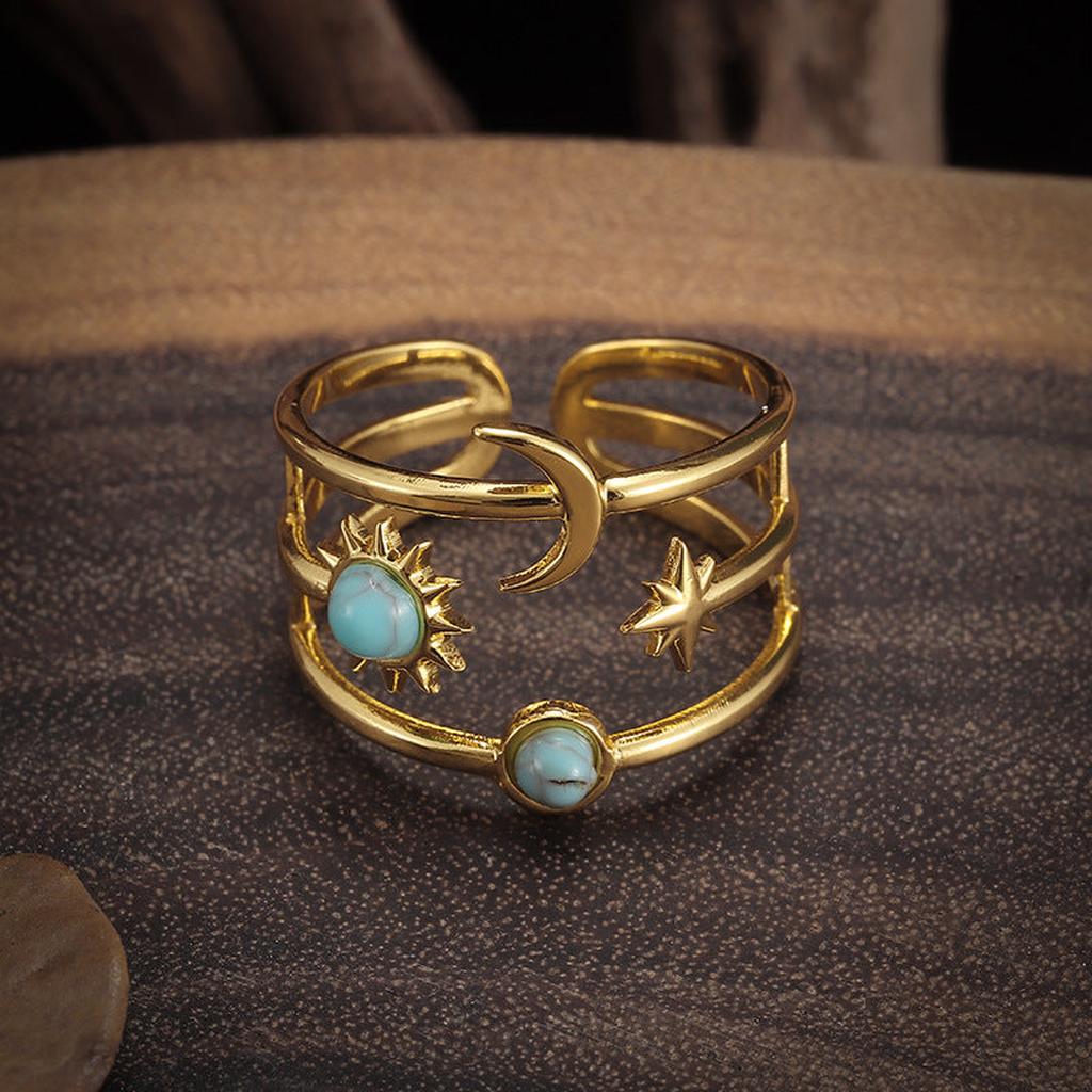 Anillo Soluna Órbita turquesa · Dorado