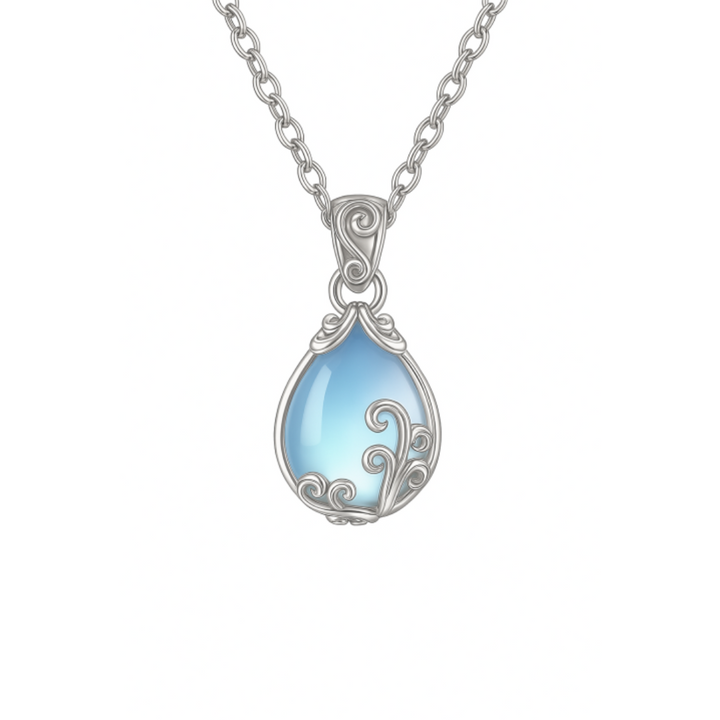 Collar Soraia con gota azul efecto luna · Plateado
