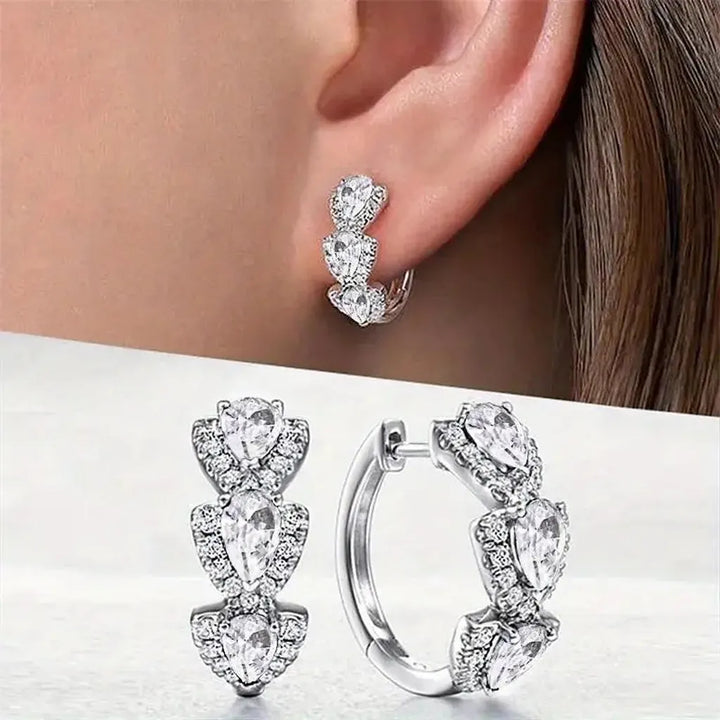 Pendientes de aro con tres gotas de color · Plateado