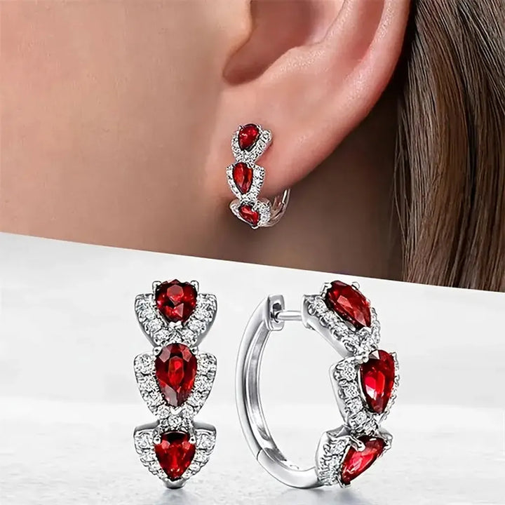 Pendientes de aro con tres gotas de color · Plateado
