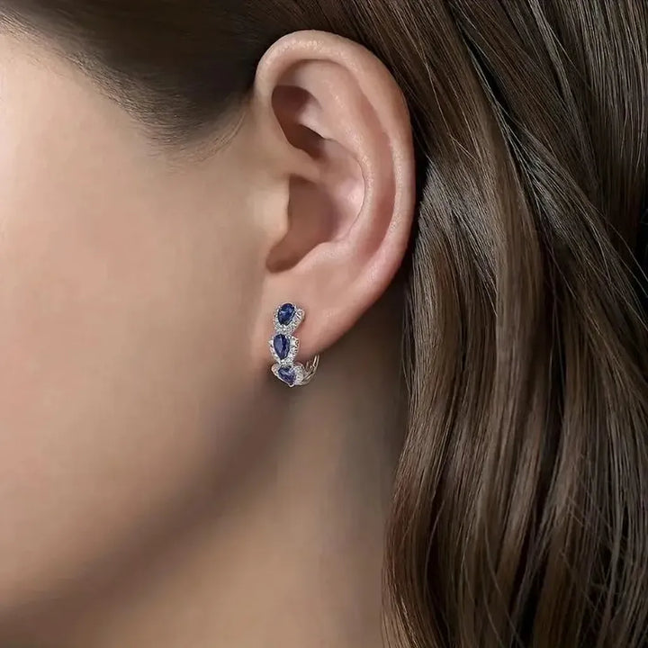 Pendientes de aro con tres gotas de color · Plateado