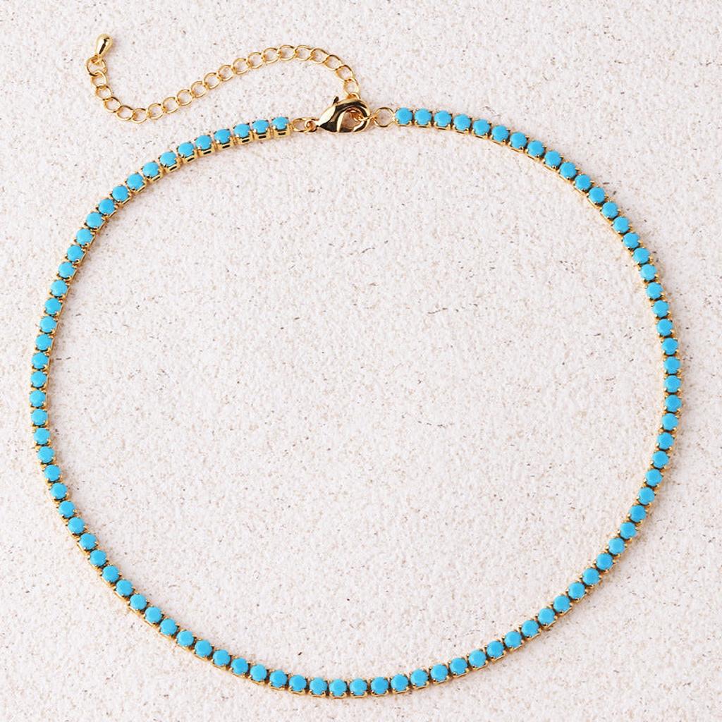 Collar tenis redondo turquesa · Dorado