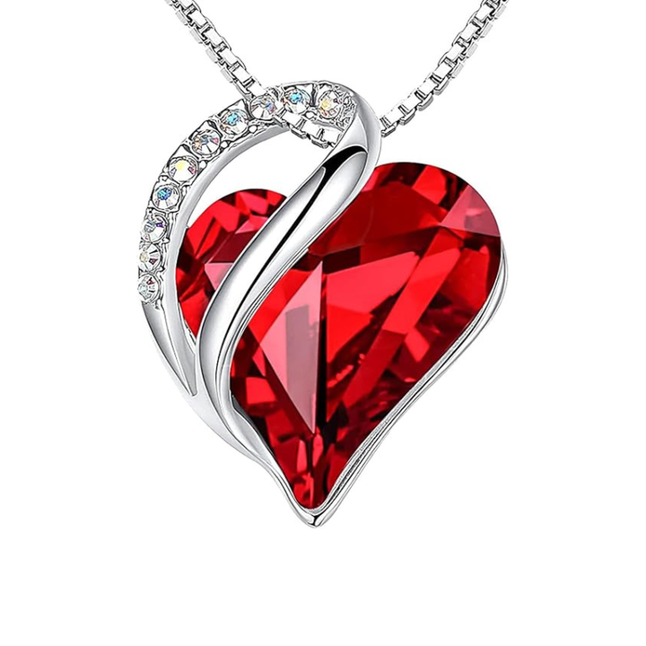 Collar infinito con corazón rojo rubí · Plateado