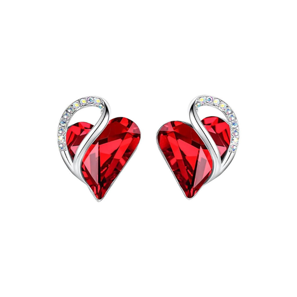 Pendientes de botón infinito con corazón rojo rubí · Plateado