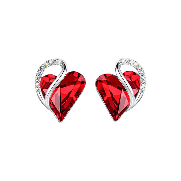 Pendientes de botón infinito con corazón rojo rubí · Plateado