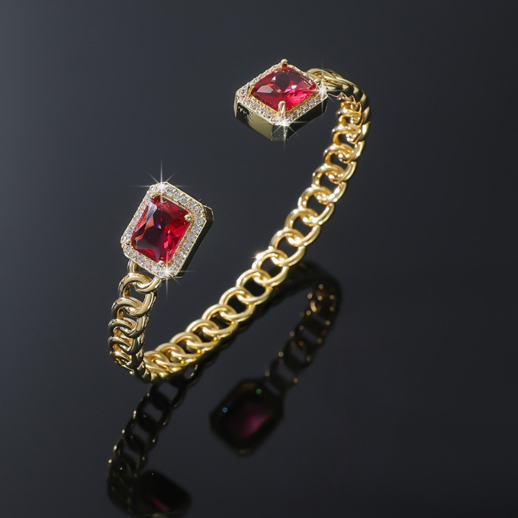 Pulsera abierta Veloria rojo rubí · Dorado