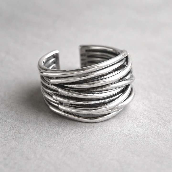 Anillo ancho de varias bandas ajustable · Plateado
