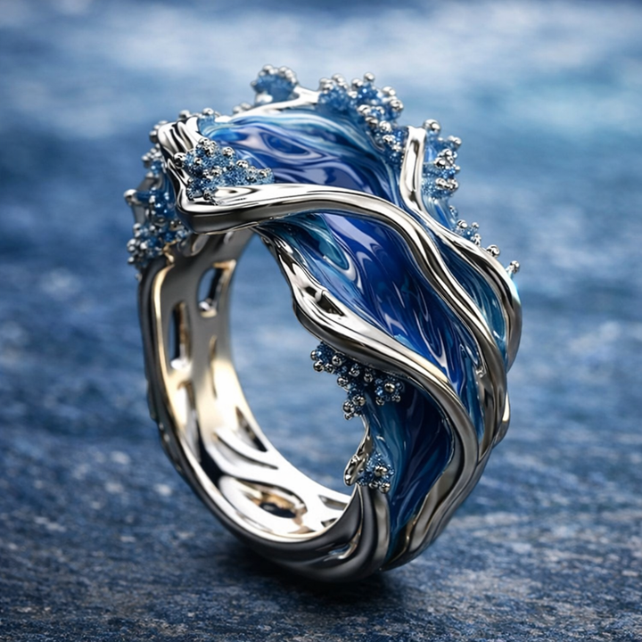 Anillo vintage ola del océano · Plateado