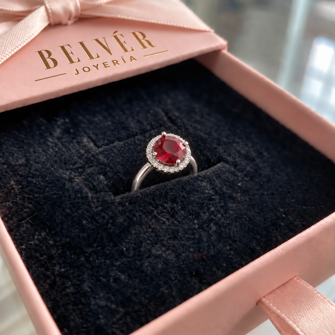 Anillo Brillo carmesí rojo rubí · Plateado