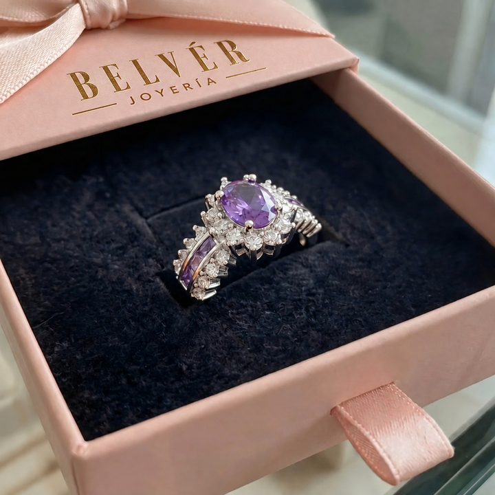 Anillo corona Crepúsculo violeta · Plateado