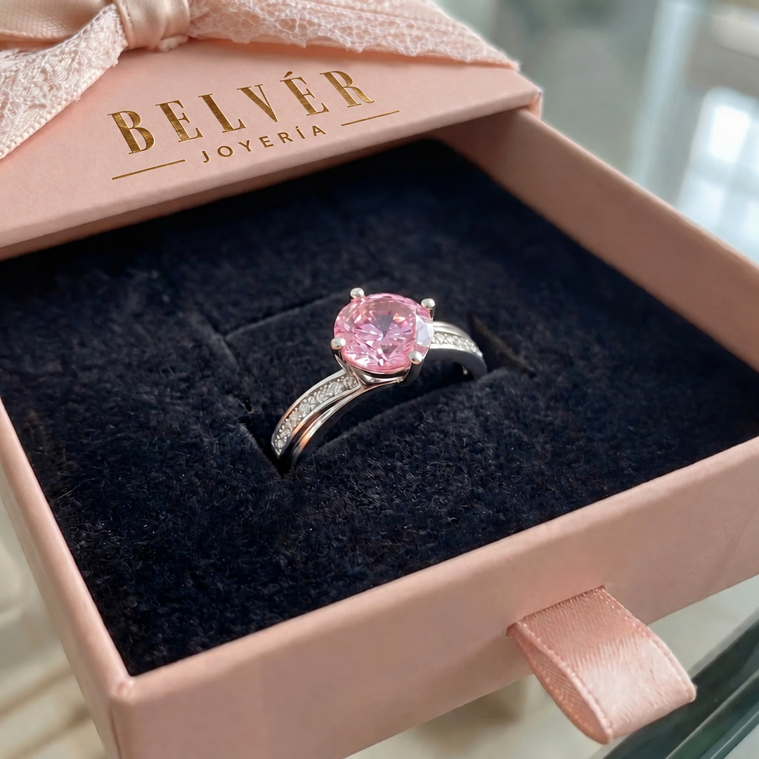 Anillo de contorno Luz de luna rosa · Plateado