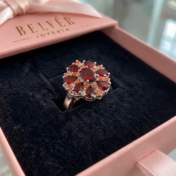 Anillo Flor escarlata · Plateado
