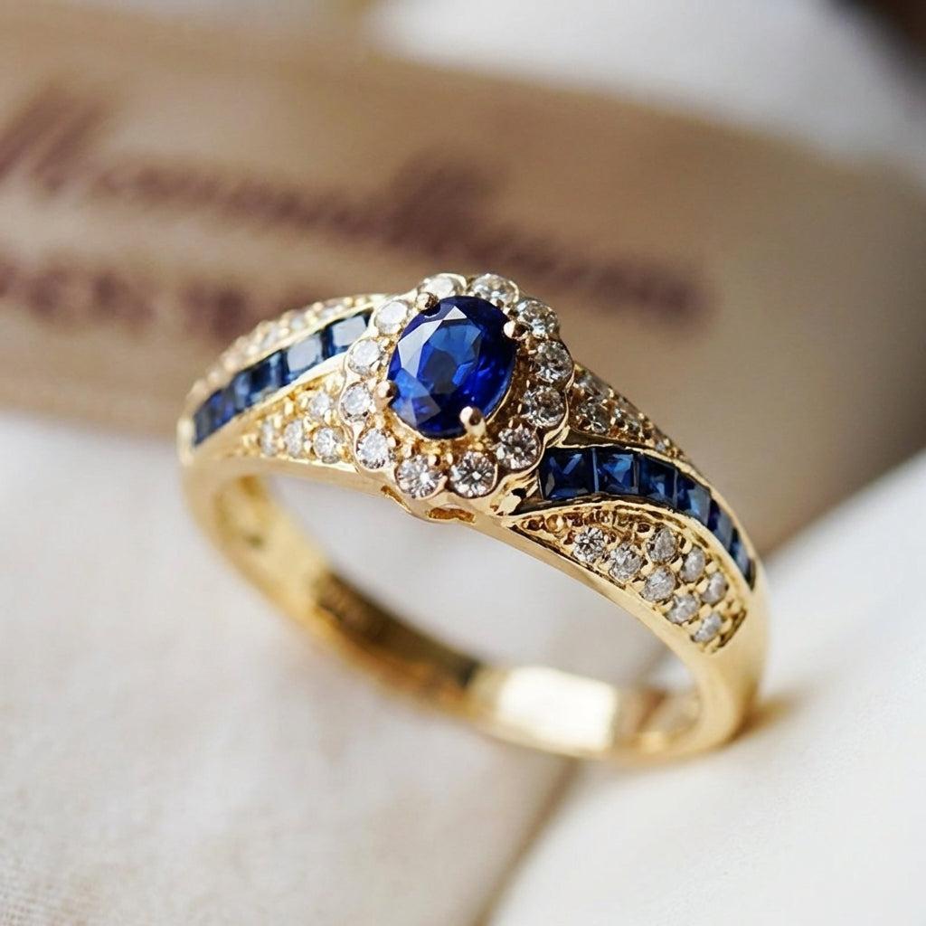 Anillo promesa con detalle azul · Dorado