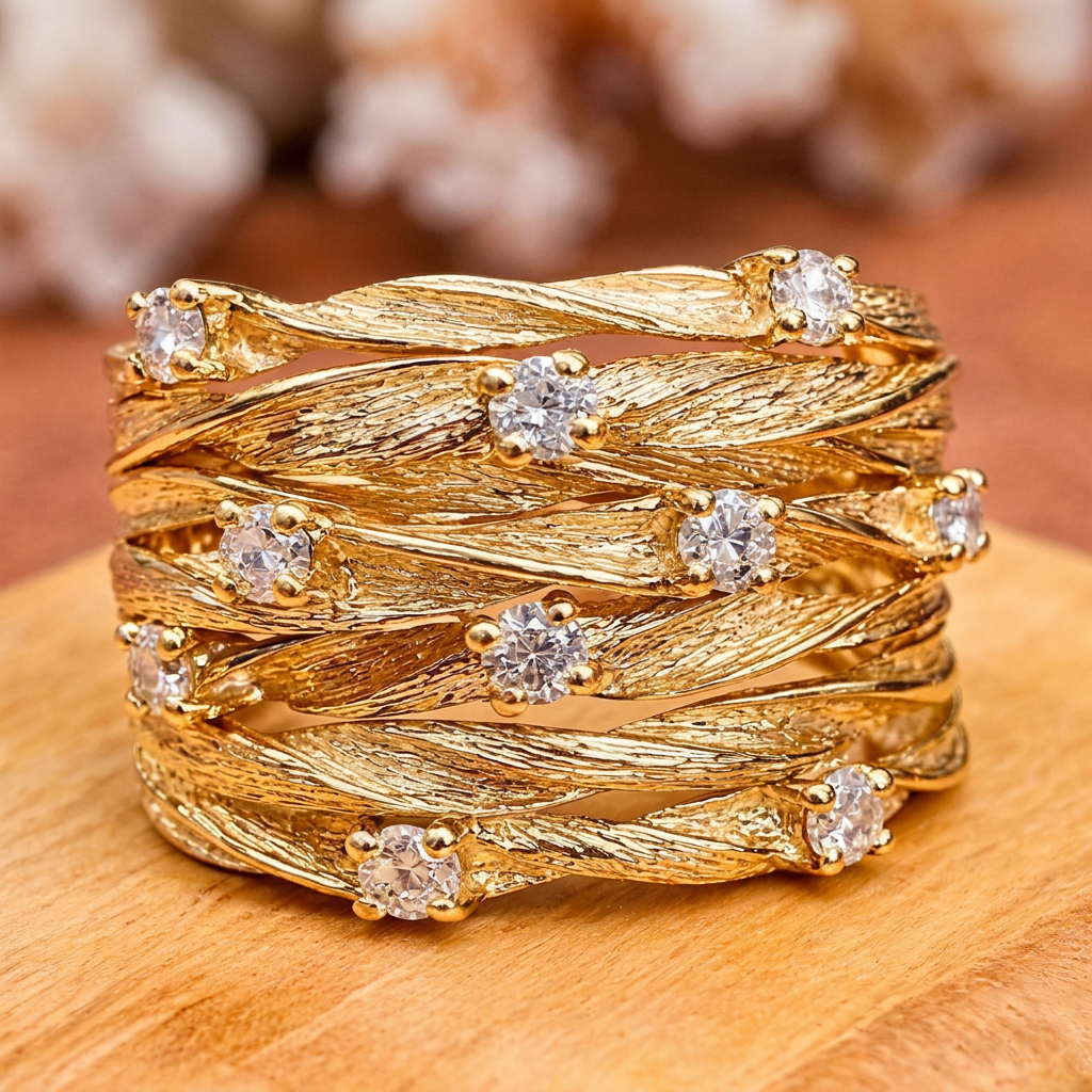Anillo retro de varias bandas con brillos